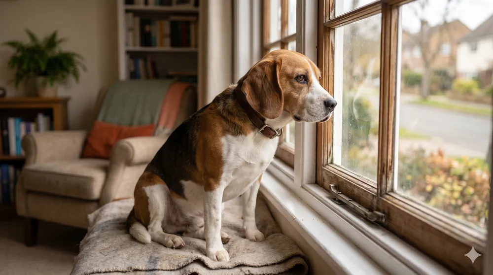 Dog showing signs of separation anxiety while left home alone