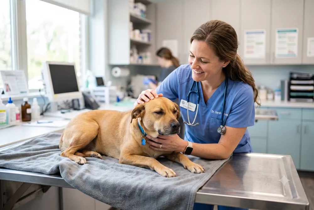 Perro decaído atendido en una consulta veterinaria de urgencias