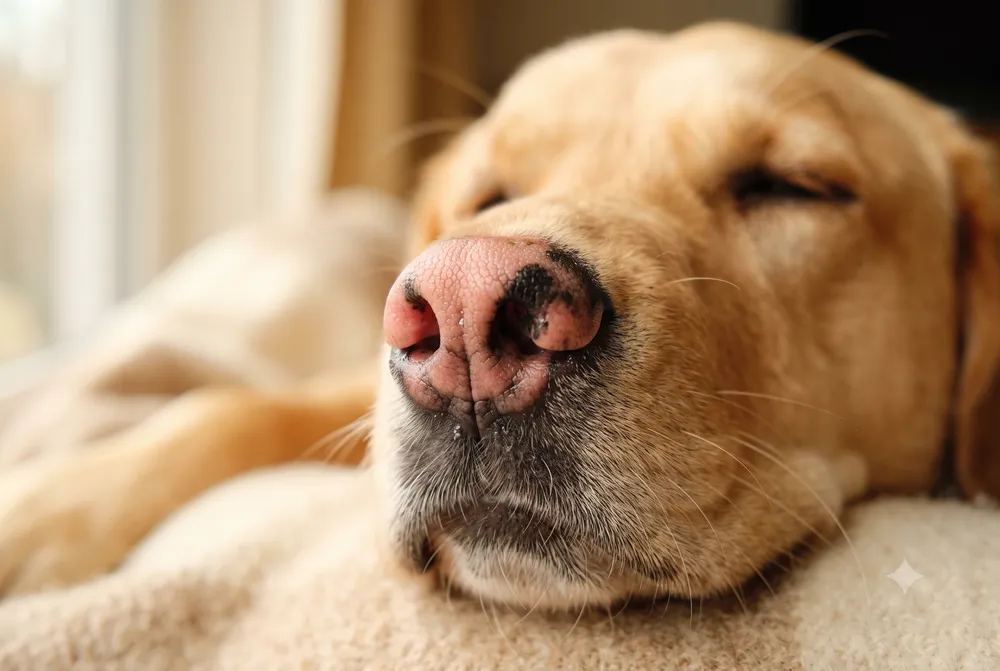 Primer plano de la nariz rosada de un perro