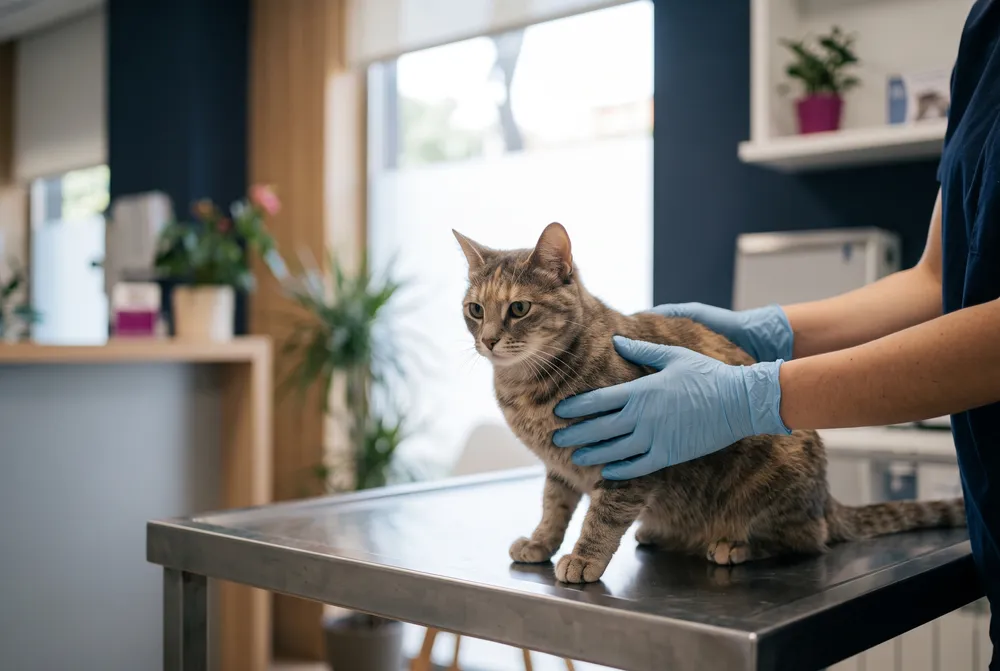 Gato tranquilo en la consulta del veterinario