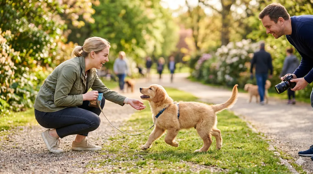 Young puppy being socialised with a person during its first months